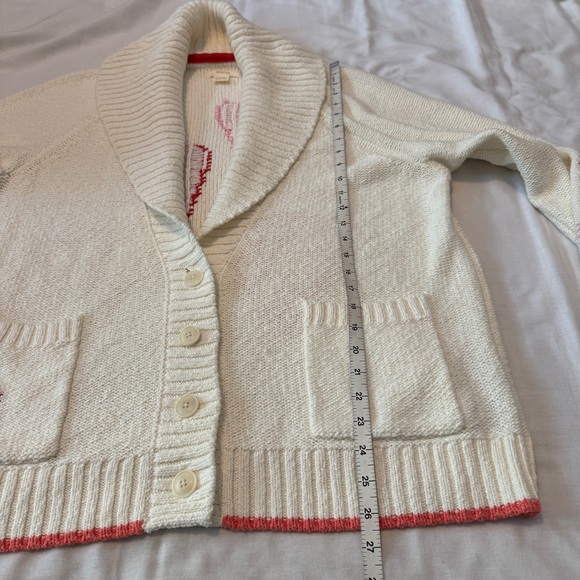 Anthropologie Maeve Cream Cardigan with Pink and Red Hearts Valentines - Picture 7 of 9